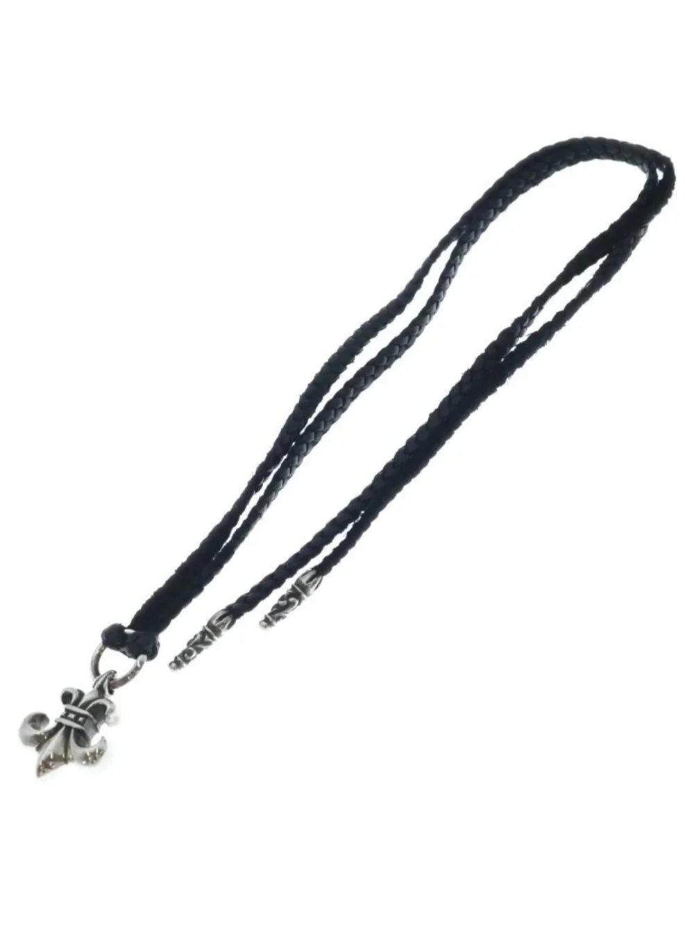 Chrome Hearts BS Fluer BC BS Flare Leather Blade Bolo Chip Necklace Black Silver
